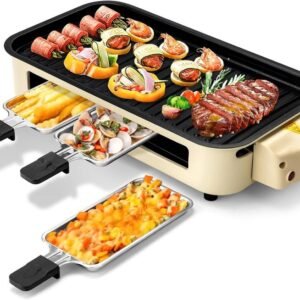 Electric Indoor Grill,2 in 1 Indoor Grills for Kitchen with Grill Net & Non-Stick Cooking Removable Plate, Temperature Control, Dishwasher Safe, 1500W Smokeless Grill