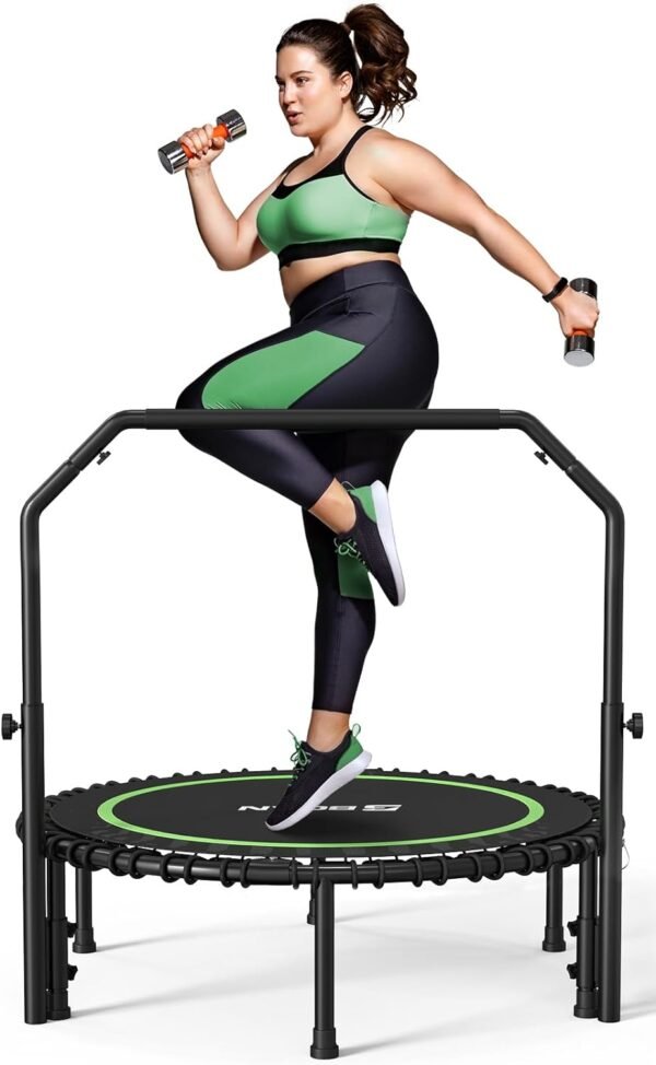Foldable Mini Trampoline, 450/550 LBS, 40"/48"/50" Fitness Trampoline with Bungees, U/T Shape Adjustable Foam Handle, Stable & Quiet Exercise Rebounder for Kids Adults Indoor/Garden Workout - Image 5