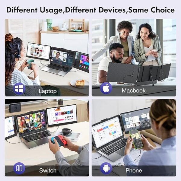 Triple Portable Screen Extender Monitor, For Laptop/Tablet/Phone ; 14.1 in., Fits 13-in to 17.3-in Laptops; For Windows/Chrome/Mac/Switch/PS5 - Image 6