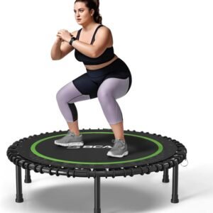 Foldable Mini Trampoline, 450/550 LBS, 40"/48"/50" Fitness Trampoline with Bungees, U/T Shape Adjustable Foam Handle, Stable & Quiet Exercise Rebounder for Kids Adults Indoor/Garden Workout