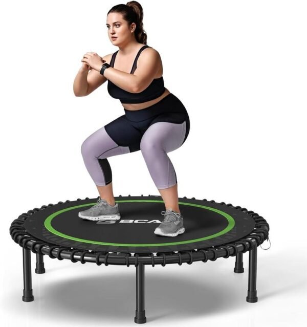 Foldable Mini Trampoline, 450/550 LBS, 40"/48"/50" Fitness Trampoline with Bungees, U/T Shape Adjustable Foam Handle, Stable & Quiet Exercise Rebounder for Kids Adults Indoor/Garden Workout