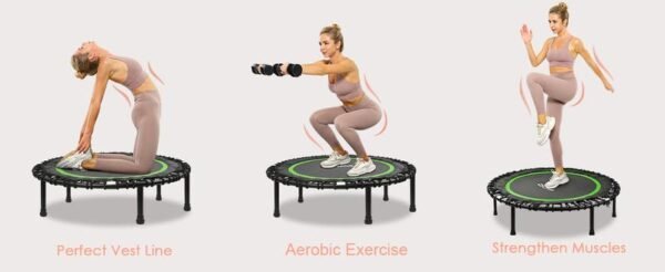 Foldable Mini Trampoline, 450/550 LBS, 40"/48"/50" Fitness Trampoline with Bungees, U/T Shape Adjustable Foam Handle, Stable & Quiet Exercise Rebounder for Kids Adults Indoor/Garden Workout - Image 3